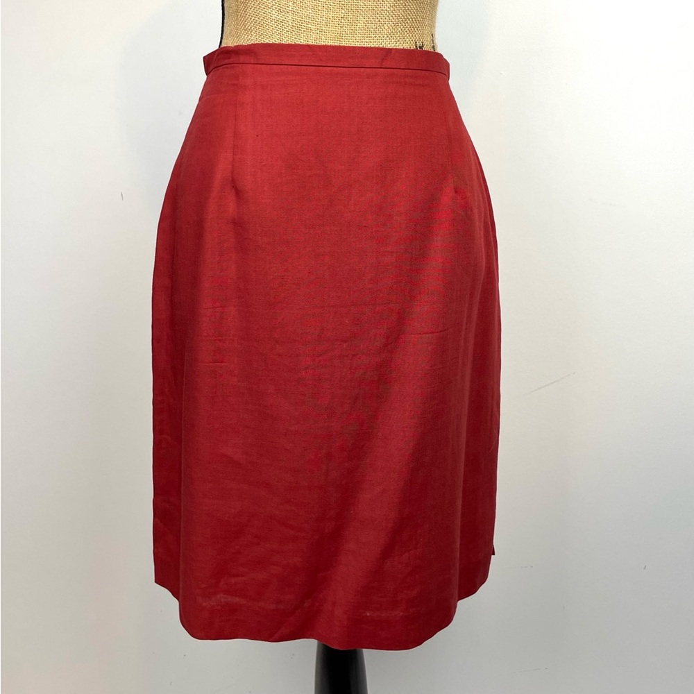Louben 90s linen viscose blend lined rust red pencil skirt